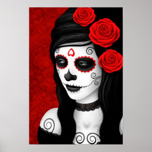 Day of the deadflicka med röd ros poster