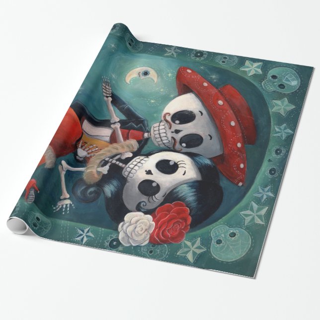 Day of the deadskelettälskarna presentpapper (Utrullad)