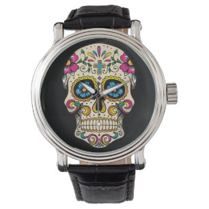 Day of the deadsockerskalle med den arga klockan armbandsur