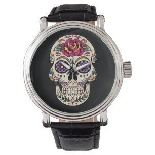 Day of the deadsockerskalle med den rosa klockan armbandsur