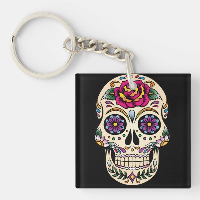 Day of the deadsockerskalle med rosa Keychain (Framsidan)