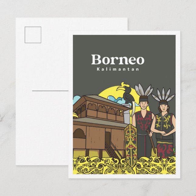 Dayak Borneo Kalimanta Indonesien Resa Vykort (Fram/baksida)