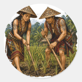 DAYAK BORNEO RISODLARE STAMS LIV STICKER RUNT KLISTERMÄRKE