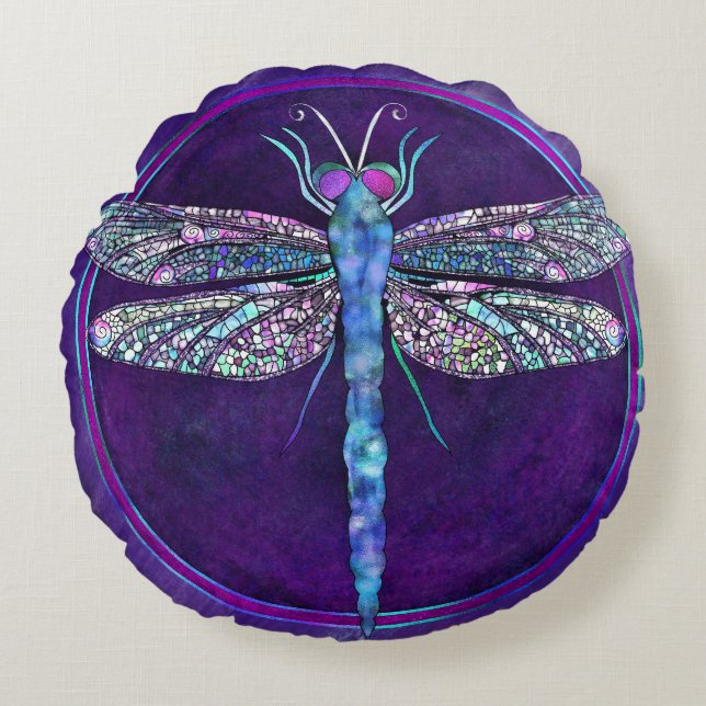 Dayamy judtonad Dragonfly Round Pillow Rund Kudde (Framsidan)
