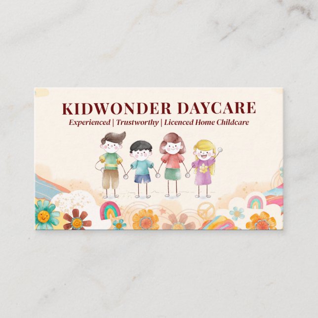 Daycare Professionell Business | Kids Watercolor Visitkort (Framsida)