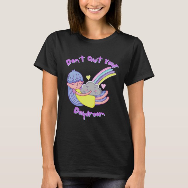 Daydream Girl Hugging Smiling Cloud Rainbow T Shirt (Framsida)