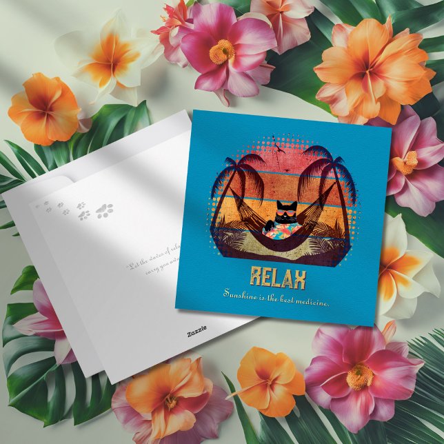 Daydreaming Coola Kats tropiska rymd Julkort (Daydreaming Cool Cat's Tropical Escape Holiday Card)