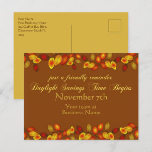 Daylight Savcing Fall Back Reminder Business Vykort