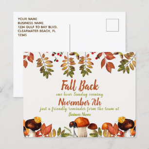 Daylight Savcing Fall Back Reminder Business Vykort