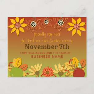 Daylight Savcing Fall Back Reminder Business Vykort