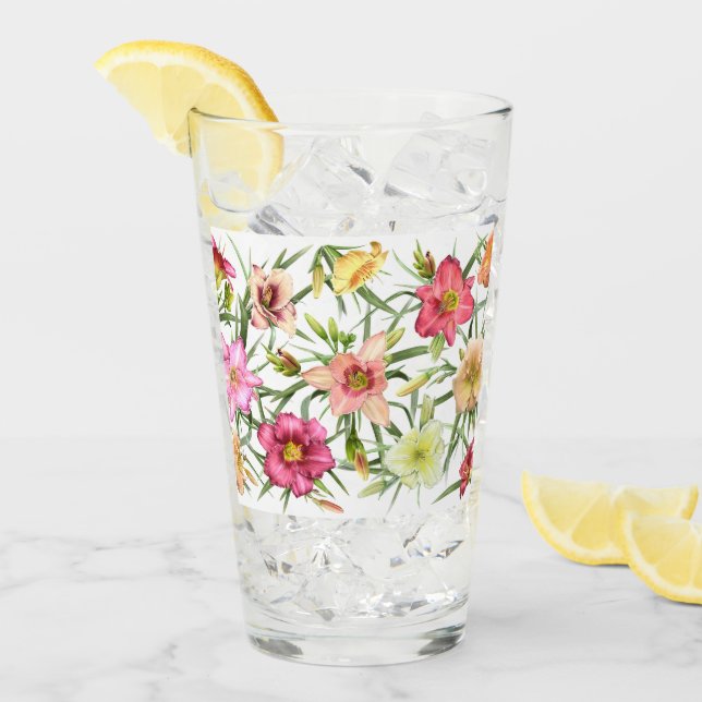 Daylilies överallt glaskopp (Framsida Ice)