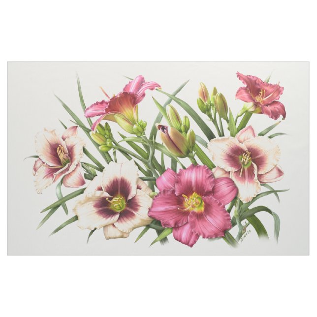 Daylily Bouquet Rubies Tyg (Yard)