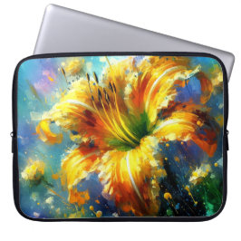 Daylily Daylilies Flower Gult Teal Impressionist Laptop Fodral