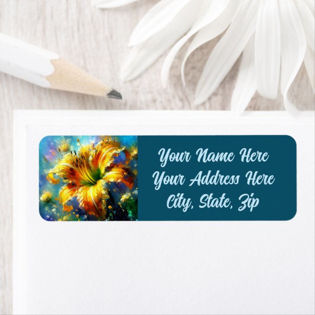 Daylily Daylilies Flower Gult Teal Impressionist Returadress Etikett (Insitu)