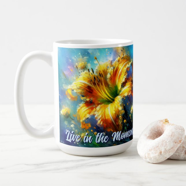 Daylily Daylilies Flower Yellow Teal Personalized Kaffemugg (Med munk)