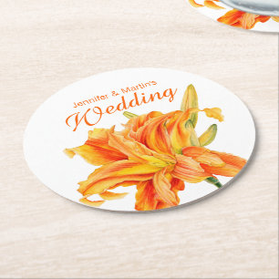Daylily Hemerocallis blommigt orange bröllop under Underlägg Papper Rund