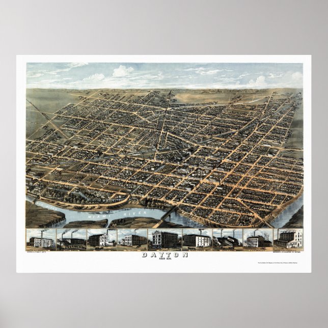 Dayton, OH Panoramic Karta - 1870 Poster (Framsidan)