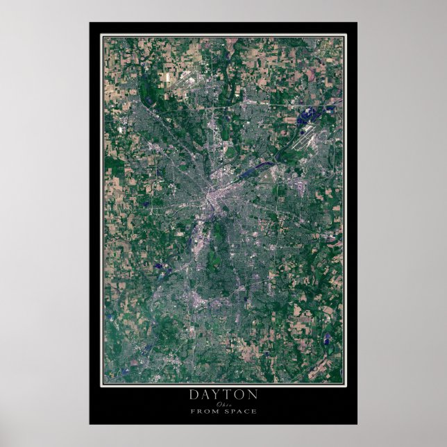 Dayton Ohio från Space Satellite Karta Poster (Framsidan)