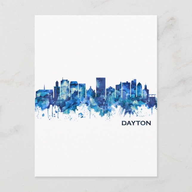 Dayton Ohio Skyline Blue Helg Vykort (Framsida)