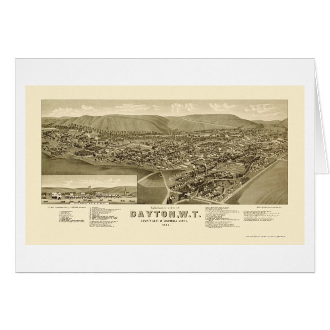 Dayton panorama- karta för WA - 1884 Hälsningskort (Framsidan Horizontal)