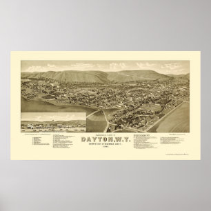 Dayton panorama- karta för WA - 1884 Poster