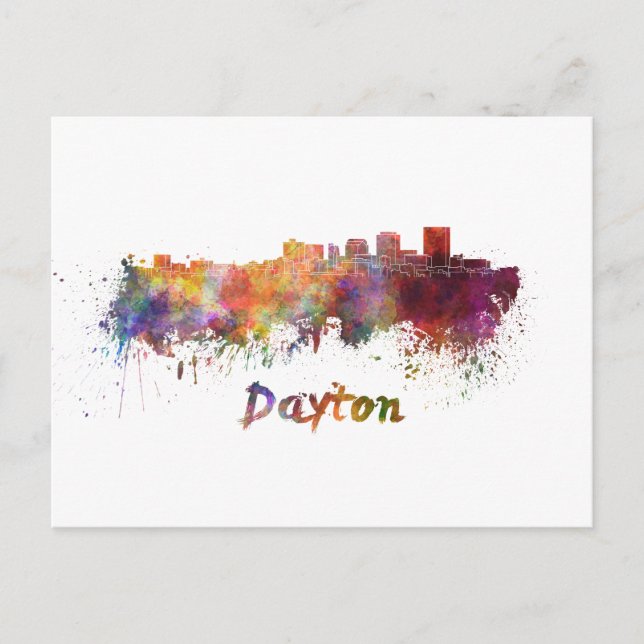 Dayton skyline in watercolor vykort (Framsida)