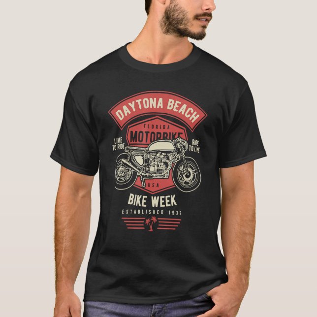 Daytona Beach Bike Week Retro Motorcycle 2 T Shirt (Framsida)