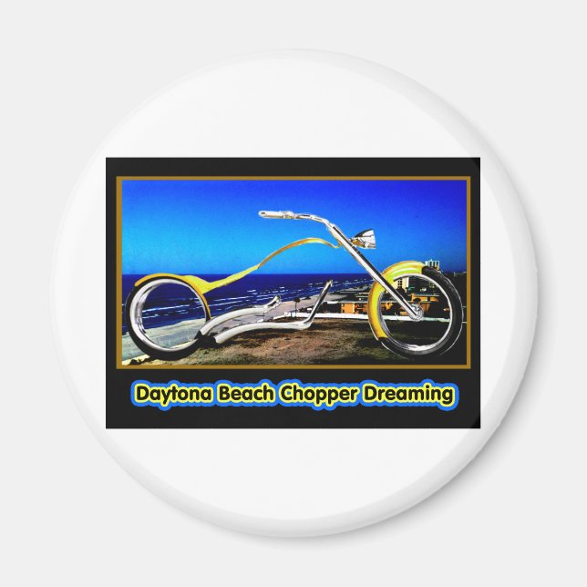 Daytona Beach Chopper Dreaming Gult Guld Black T Magnet (Framsidan)