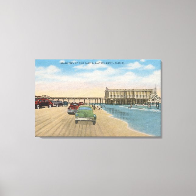 Daytona Beach, FL - Beach View of Pier Casino Canvastryck (Framsida)