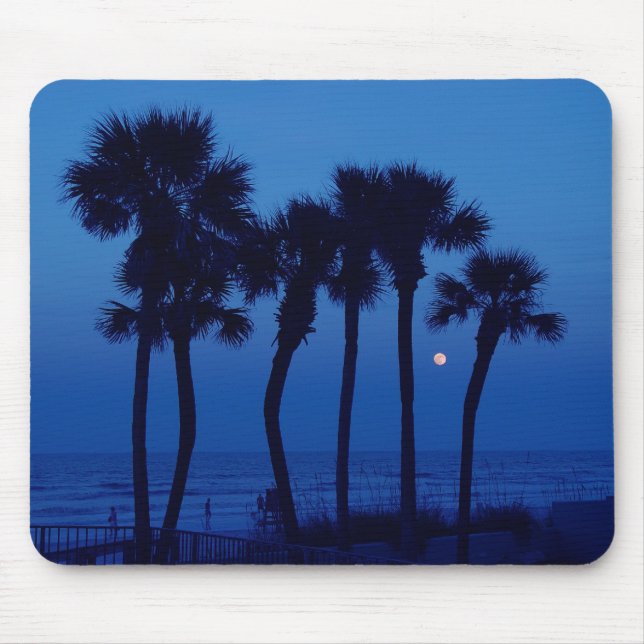 Daytona Beach FL tropisk palmträdmåne Mousepad Musmatta (Framsidan)