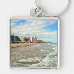 Daytona Beach Florida Fyrkantig Silverfärgad Nyckelring