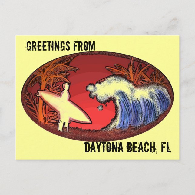 Daytona Beach Florida hälsning surfa vykort (Framsida)
