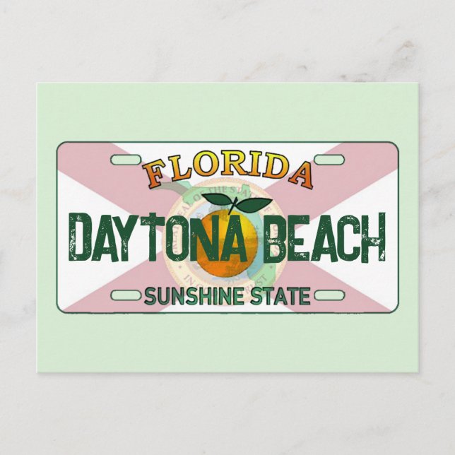Daytona Beach Florida-registreringsskylt - vykort (Framsida)