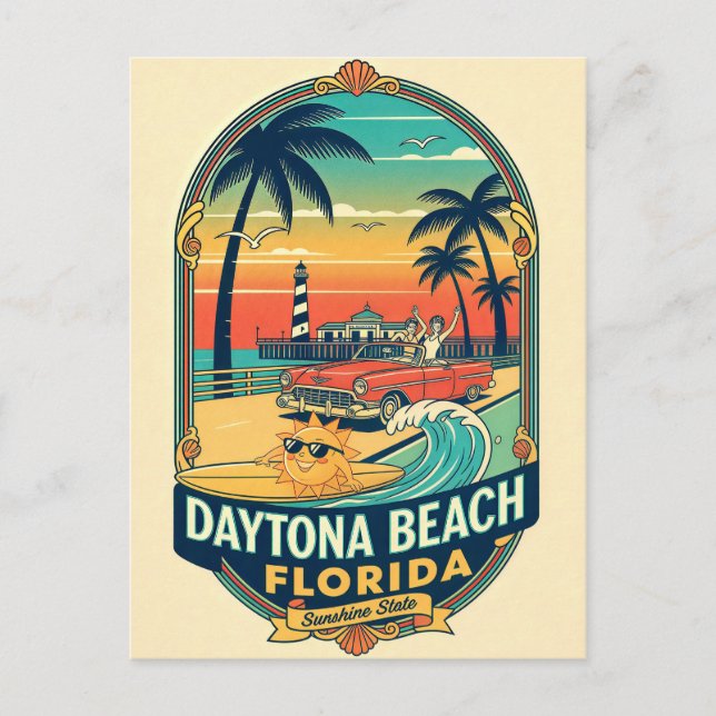 Daytona Beach Florida Retro 1950s Vykort (Framsida)