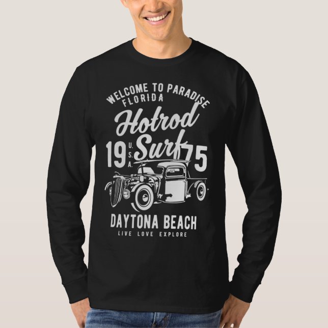 Daytona Beach Florida Retro Hotrod Surf  13 T Shirt (Framsida)