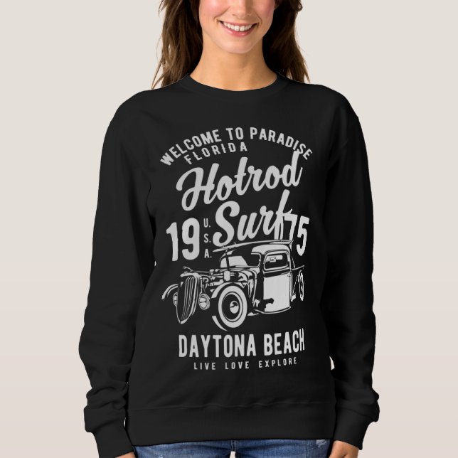 Daytona Beach Florida Retro Hotrod Surf  13 T Shirt (Framsida)
