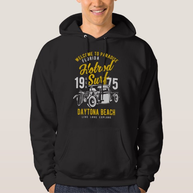 Daytona Beach Florida Retro Hotrod Surf  6 Hoodie (Framsida)