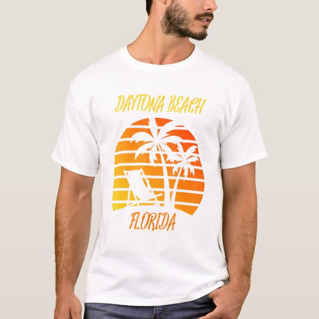 Daytona Beach Florida Retro Sunset Handflatan Träd T Shirt (Framsida)