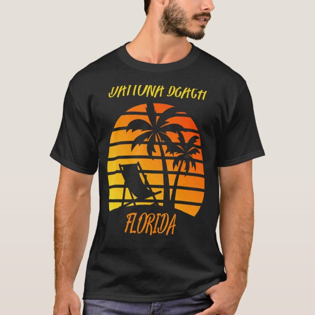Daytona Beach Florida Retro Sunset Handflatan Träd T Shirt (Framsida)