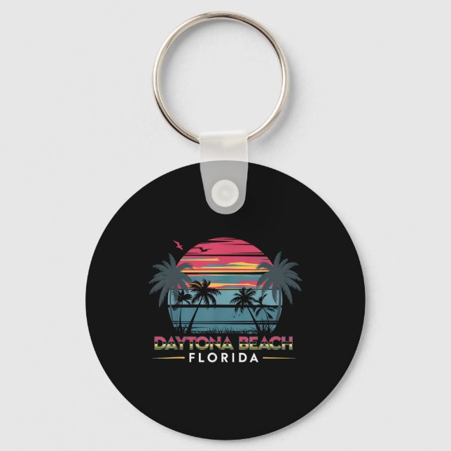 Daytona Beach Florida Summer Vacation Retro Design Nyckelring (Framsida)