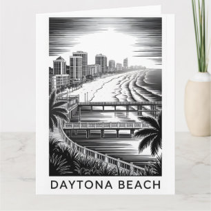 Daytona Beach Florida Svart Vitt Träsnitt Stadssil Kort