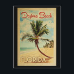 Daytona Beach Handflatan Träd Vintage resor Vykort<br><div class="desc">En unik,  medeltida modern Daytona Beach Florida-konst i vintage resor poster stil. Den har en böjd handflatan träd på sandstranden med hav under ett blått grumligt himlar.</div>