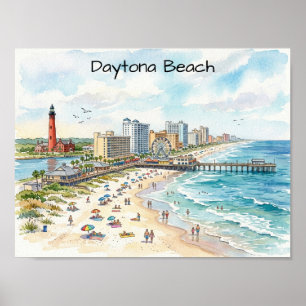 Daytona Beach Kustcharm Vattenfärgskonst Poster