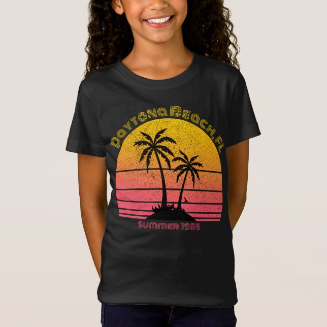 Daytona Beach Retro Sunset Handflatan T Shirt (Framsida)