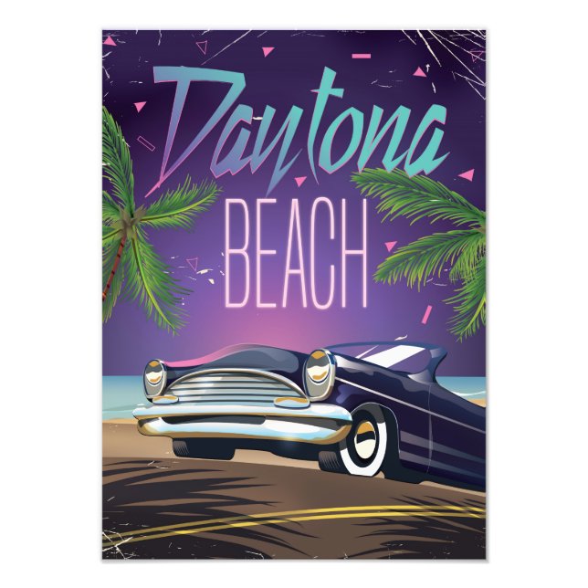 Daytona Beach Vintage bil Travel-affisch Fototryck (Framsidan)