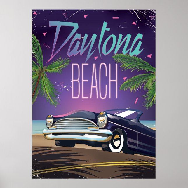 Daytona Beach Vintage bil Travel-affisch Poster (Framsidan)