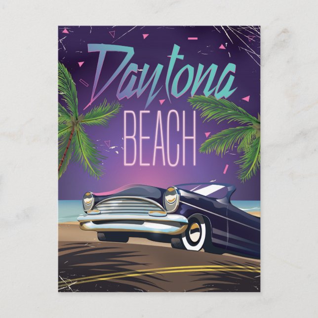Daytona Beach Vintage bil Travel-affisch Vykort (Framsida)