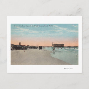 Daytona, FL - View of Beach with Cars & Vykort