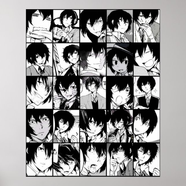 Dazai osamu collage manga black and white version poster (Framsidan)