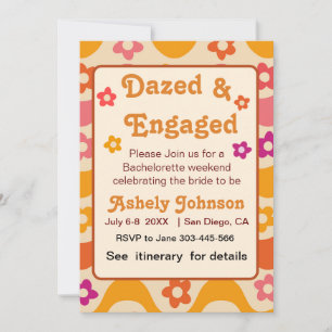 Dazed and Engaged Retro 70s Bachelorette Party Inbjudningar
